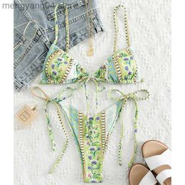 Women's Swimwear 2022 Floral Print String Bandage Bikini Set Swimwear Women Summer Sexy Push Up Bathing Suit Beachwear Halter Biqiuni Swimsuit T230524