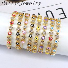 Bangle 5Pcs Bohemian Colorful Enamel Turkish Eyes Copper Zircon Star Bracelet Party For Women Lucky Jewelry Gift