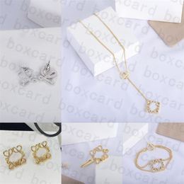 Designer Charm Earrings Eardrop Bracelet Necklace Ring Women Simple Style Gold Studs Party Club Ear Studs With Box