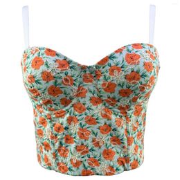 Women's Tanks Spring Summer Cotton Embroidered Tank Top Vintage Flower Print Underwear Bra Cropped For Women Camisole Y3867