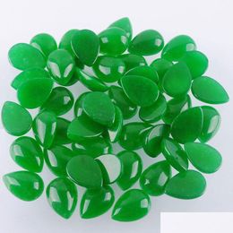 Loose Gemstones Natural Green Jade Teardrop 13X18Mm Cabochon No Hole Beads For Diy Jewellery Making Earrings Bracelets Necklace Rings Dh3Wx