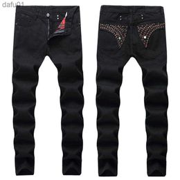Men's Jeans 2020 new Mens Straight Slim Fit Biker Jeans With Zip men s clothing Distrressed Hole Streetwear Style luxury Robin Jeans L230520