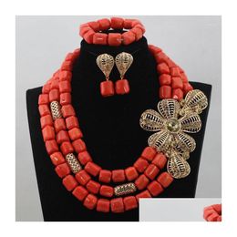 Earrings Necklace Set Big Coral Beaded Bold Statement Diy Lady Fashion African High Quality Cnr593 Drop Delivery Jewelry Se Dhgarden Dhjku