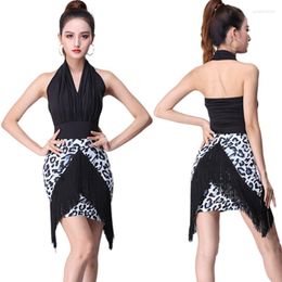 Stage Wear Latin Dance Skirt Tassel Practise Dress 2023 All-match Rumba Cha-cha Leopard Print Wrap Hip Fringe Skirts