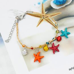 Link Bracelets Hand Weaving Colour Beaded Star Bell Children Bracelet Anklet For Women Femme Girl Gift Jewelry Charms Crystal Bangle Chain