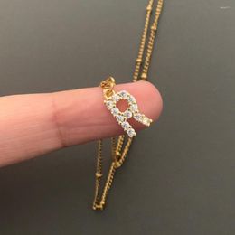 Pendant Necklaces Simple Gold Colour Zircon A-Z Letter Name Charm Necklace Women Men 26 Initial Alphabet Steel Satellite Bead Chain Jewellery