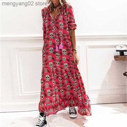 Casual Dresses Women's clothing 2023 autumn new fashion V-neck casual loose fitting medium sleeved long dress T230524