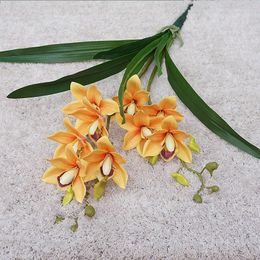 Decorative Flowers Simulation Silk Flower Arrangement Green Plant Artificial Orchid Small Huilan Fake Wedding Home Garden Decoration Art
