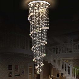 Pendant Lamps Modern Large Big Stair Long Spiral Crystal Chandelier Lighting LED Light Source Fixture for Staircase Rain Drop Pending Lamp G230524