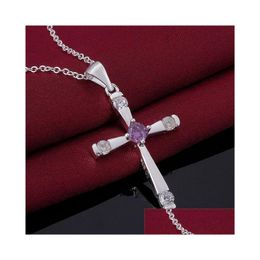 Pendant Necklaces Sterling Sier Plated Cross Purple Zircon Gssn656 Fashion Lovely 925 Plate Jewellery Necklace Drop Delivery Pendants Dhp8C