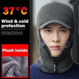 Cycling Caps Men Winter Knitted Hat With Zipper Fur Thick Warm Hood Face Ear Neck Protection Ski Mask Beanie Hats Balaclava Cap