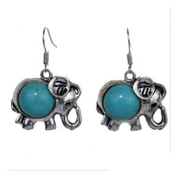 Charm Womens Elephant Tibetan Sier Turquoise Earrings Gstqe090 Fashion Gift National Style Women Diy Earring Drop Delivery Jewellery Dhzxz