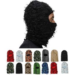 BeanieSkull Caps BeanieSkull Caps Balaclava Distressed Ski Mask Knitted Beanies Hats Skullies Elastic Cap Winter Warm Full Face Shiesty Mask Ski Hats 230413 J23052