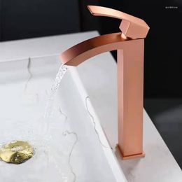 Bathroom Sink Faucets Nordic Simple 59# Brass Brushed Rose Gold Basin Faucet And Cold Mixer Taps Single Handle Hole Square