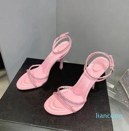 2023 sandals summer Womens Shoes Sandal Black Pink Satin Luxury Designer Foot Ring High Heeled Narrow Band factory footwear