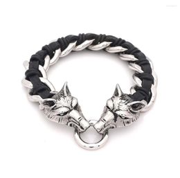 Charm Bracelets JSBAO Silver Colour Men Bracelet Stainless Steel Leather Fashion Vintage Jewellery Accessories Parataxis Wolf