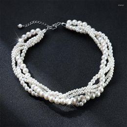 Choker Cute Female Bead Necklace Fashion Silver Color Necklaces For Women Charm Small White Pearl Round Wedding Jewelry