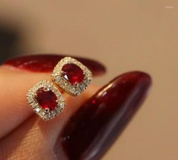Stud Earrings Aazuo Real 18K Yellow Gold Natural Ruby 0.40ct Diamonds Square Gifted For Women Engagement Wedding Party