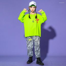 Stage Wear Kids Kpop Show Hip Hop Outfits Sweatshirt Tops Zebra Pants For Girls Boys Jazz Streetwear Dance Costumes Carnival Clothes