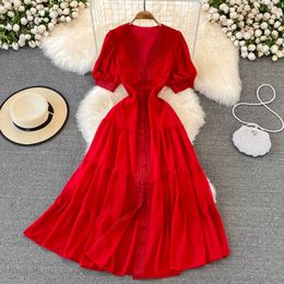 Beach Holiday Desert Big Swing Long Dress Tourism Bali Island Beach Dress Super Fairy V-neck lace Dress