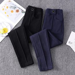 Jeans Pants Women High Waist Plus Size Casual Loose Elastic Buttons Splicing Full Length Dark Blue Black Pencil Pants 4XL 5XL