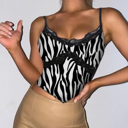 Women's Tanks Zebra Print Women Camis Tops Leopard Summer Lace Stitching Camisole Sexy Backless V-Neck Cow Strappy Crop Top