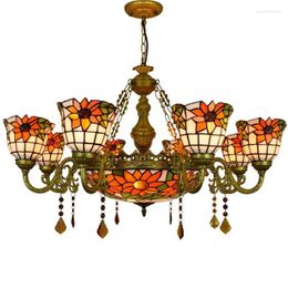 Pendant Lamps Luxurious European Tiffany Suspension For Foyer Apartment Dining Room Vintage American Country Sunflowers Light 1212