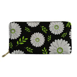 Wallets HYCOOL 3D White Flower Printing Women Purse Ladies Long PU Leather Wallet Phone Card Holder For Female Fashion Zipper Clutch Bag