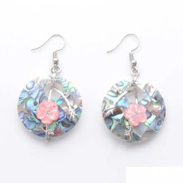 Dangle Chandelier Hook Earrings For Women Girl Christmas Gifts Round Oval Hollow Natural Abalone Shell Bead Pendant Flower Br354 D Dh0Dl