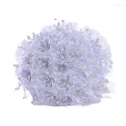 Decorative Flowers Pure White Pearl Wedding Flower Bouquets Ribbon Decor Artificial Bouquet For Anniversary Proposal