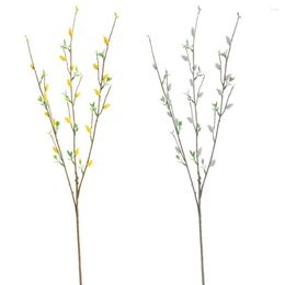 Decorative Flowers Yellow Silver Willow Artificial 3-prong Desktop Ornaments Plastic Wire European Living Room Decoration Fake Plant