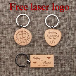 2023 Free Laser Logo Blank Round Rectangle Wooden Key Chain DIY Promotion Wood Keychains Wedding Gift