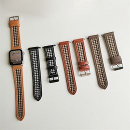 Luxury Cheque Canvas Leather Strap For Apple Watch 40mm 44mm 45mm 41mm 38mm Band Wristbands Bracelet For Iwatch Series 8 7 6 5 4 3 Replacement Watchband Accessories