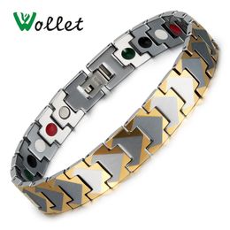 Bangle Wollet Jewelry Mens Energy Bracelet Solid Germanium Magnetic Or Infrared Negative ion Tourmaline Gold Color Tungsten Bracelets