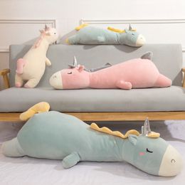 Plush Dolls 70-120cm Long Sleeping Unicorn Plush Toy Pillow Stuffed Animal Unicornio Throw Pillow Home Decor Gift for Girl School Nap Pillow 230523