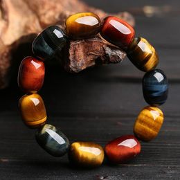 Bracelets Fashion Natural Tiger Eye Bracelets for Men Big Beads Elliptic Red Blue Tiger Eyes Stone Beaded Men Jewelry New Men's Bracelets