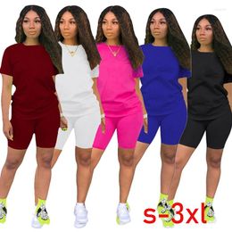 Women's Tracksuits 6 Colors Summer Women Solid Sporting Casual Two Piece Set Short Sleeve Tee Top Biker Shorts