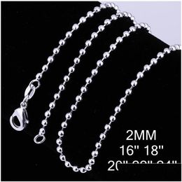 Chains 925 Sterling Sier Plated 2Mm Bead Necklaces For Woman Lobster Clasps Smooth Chain Statement Jewellery Size 16 18 20 22 24 Inch Dhow3