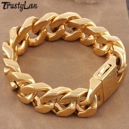 Bracelets Luxury Gold Plated Stainless Steel Heavy Metal On Hand Bracelets For Men Curb Cuban Link Hip Hop Homme Wristband Bangle Jewelry