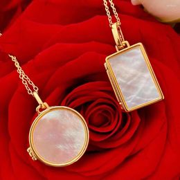 Pendant Necklaces INES Shell Square Circle Metal Chain Po Box Necklace For Women Party Jewellery Sweater Souvenir Gift 2023