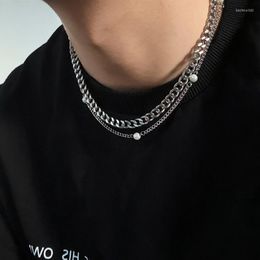 Pendant Necklaces Hip Hop Titanium Cuban Pearl Splice Necklace Hipster Male Fashion Design Collar Chain Double Layered Choker Female Jewellery