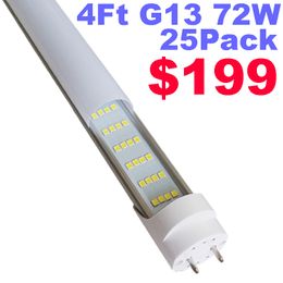 T8 T10 T12 LED Light Tube 4FT, 6500K 7200Lm 72W, Dual-End Powered, Super Bright White, G13 Frosted Milky Lens, Two Pin G13 Base No RF & FM Interference crestech888
