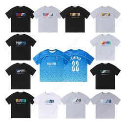 Men Summer Trapstar T-shirt Rainbow Towel Embroidery Decoding Women T shirt Black White Round Neck Tshirts A new trend 67ess