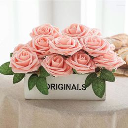 Decorative Flowers 20/30Pcs Foam Rose Artificial Flower With Leaves For Wedding Party Decorations Bridal Bouquet Making Fake DIY Home Decor