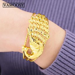 Bangle Bracelet Wholesale 2018 Fine Jewelry 24K Gold Bracelet for Women Bangle Chinese Myth Phoenix Style Charms Gold peacock Bracelet