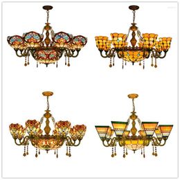 Pendant Lamps Retro Creative Moroccan Style Stained Glass Bar Villa Mall Club Living Room Crystal 8 Heads Lights AC110-240V