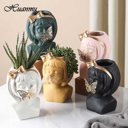 Vases Home Decor Nordic Ceramic Little Girl Butterfly Vase Living Room Decoration Ornaments Garden Fresh Flowers Dried Flower Pot