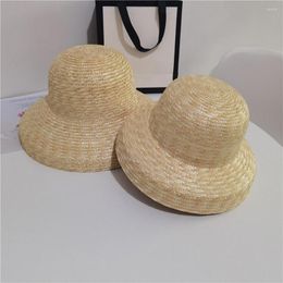 Berets Summer Parent-child Straw Hat With Bow Vintage Wide Brim Women Holiday Beach For Kids Big Children's Sun