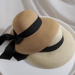 Wide Brim Hats Summer Sun Bonnets For Women Designer Plain Elegant Hat 2023 Bow-knot Round Top Panama Beach Straw