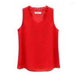 Women's Blouses 2023 Top Women's Blouse Fashion Brand Sleeveless Summer Chiffon Shirt Sheer V-Neck Casual Plus Size 4XL Loose Female
